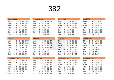 Ilustración de Calendario del año 382 en lengua inglesa - Imagen libre de derechos