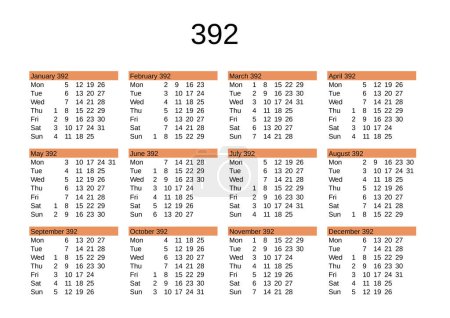 Ilustración de Calendario del año 392 en lengua inglesa - Imagen libre de derechos