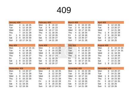 Ilustración de Calendario del año 409 en lengua inglesa - Imagen libre de derechos