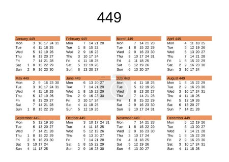 Ilustración de Calendario del año 449 en lengua inglesa - Imagen libre de derechos