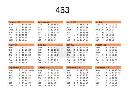 Illustration for Calendar of year 463 in English language - Royalty Free Image
