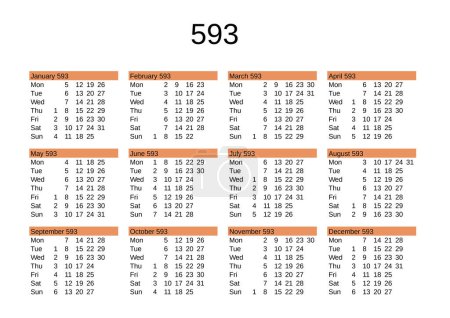 Ilustración de Calendario del año 593 en lengua inglesa - Imagen libre de derechos