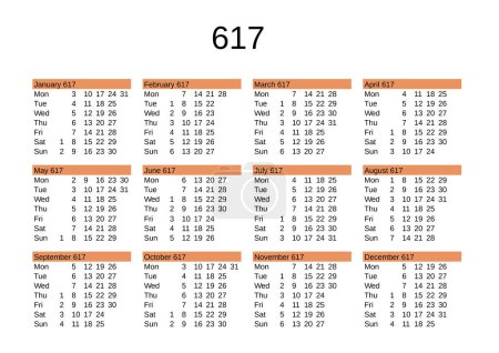 Ilustración de Calendario del año 617 en lengua inglesa - Imagen libre de derechos
