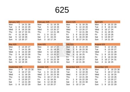 Ilustración de Calendario del año 625 en lengua inglesa - Imagen libre de derechos