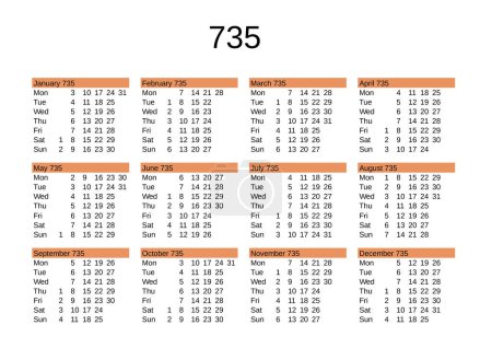 Ilustración de Calendario del año 735 en lengua inglesa - Imagen libre de derechos