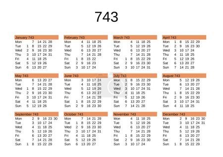 Ilustración de Calendario del año 743 en lengua inglesa - Imagen libre de derechos