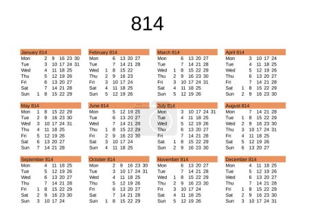 Ilustración de Calendario del año 814 en lengua inglesa - Imagen libre de derechos