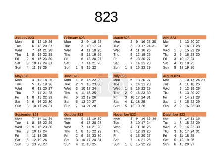 Ilustración de Calendario del año 823 en lengua inglesa - Imagen libre de derechos