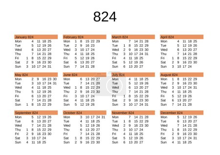 Ilustración de Calendario del año 824 en lengua inglesa - Imagen libre de derechos