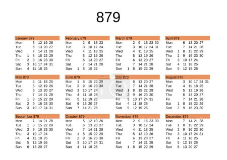 Ilustración de Calendario del año 879 en lengua inglesa - Imagen libre de derechos