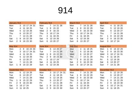 Ilustración de Calendario del año 914 en lengua inglesa - Imagen libre de derechos