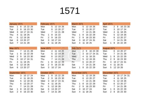 Ilustración de Calendario del año 1571 en lengua inglesa - Imagen libre de derechos