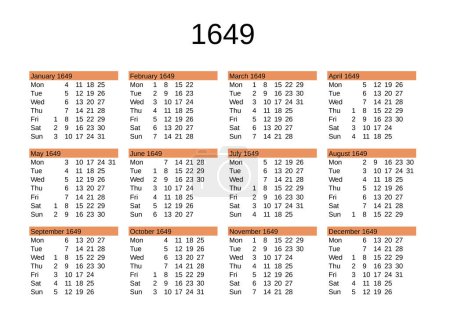 Ilustración de Calendario del año 1649 en lengua inglesa - Imagen libre de derechos
