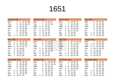 Ilustración de Calendario del año 1651 en lengua inglesa - Imagen libre de derechos