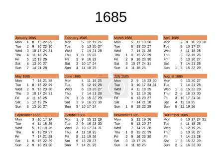 Ilustración de Calendario del año 1685 en lengua inglesa - Imagen libre de derechos
