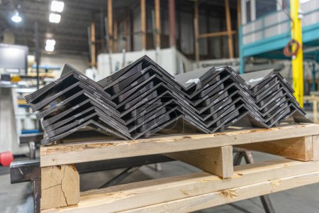 Photo for Metal flashing in metal roofing factory - Royalty Free Image