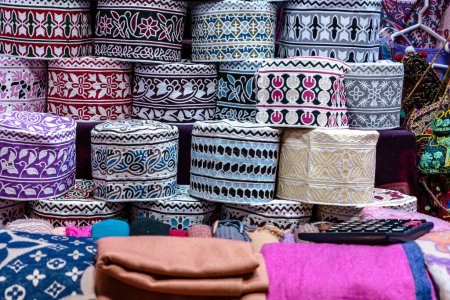 Photo for Souvenirs exhibited in market shops of the old town Mutrah. Oman. Arabian Peninsula. - Royalty Free Image