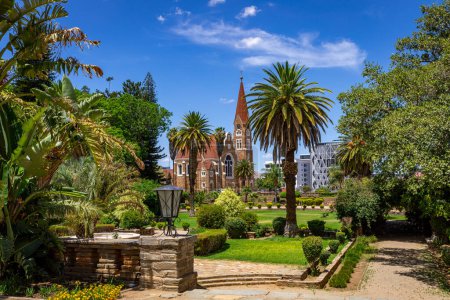 Photo for Green Botanical Parliament Gardens in Windhoek, Namibia. Christus Kirche, or Christ Church. Windhoek, Namibia. Africa. - Royalty Free Image