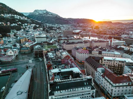 Photo for Traditional Scandinavian Architecture. Old Town of Bergen at Sunrise. Bergen, Vestland, Norway. UNESCO World Heritage Site. - Royalty Free Image