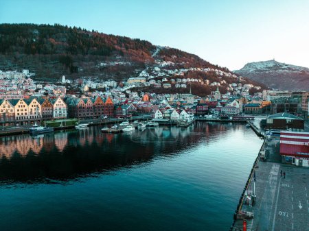 Photo for Traditional Scandinavian Architecture. Old Town of Bergen at Sunrise. Bergen, Vestland, Norway. UNESCO World Heritage Site. - Royalty Free Image