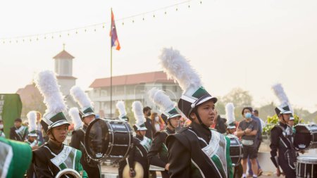 Photo for Chiang mai, Thailand, 04 Feb 2023. The Marching band ready for public performance at Chiang Mai flora festival. - Royalty Free Image