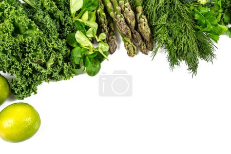 Photo for Green herbs and vegetables isolated on white background - Royalty Free Image