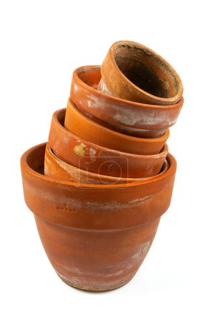 Photo for Old empty ceramic pot isolated on white background. - Royalty Free Image