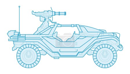 Illustration for Warthog halo vehicle, military transport with a gun - Royalty Free Image