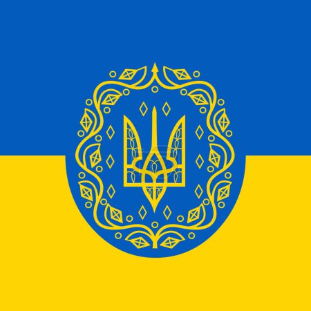 Illustration for Coat of Arms of Ukraine. Ukrainian People's Republic historical flag. Trident, Tryzub - Royalty Free Image
