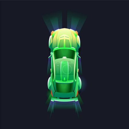 Téléchargez les illustrations : Sports car view from the top. Racing design. Blockchain game. Modern colorful design - en licence libre de droit