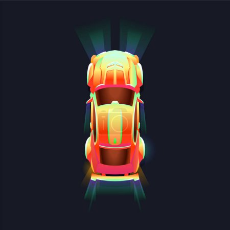 Illustration for Sports car view from the top. Racing design. Blockchain game. Modern colorful design - Royalty Free Image