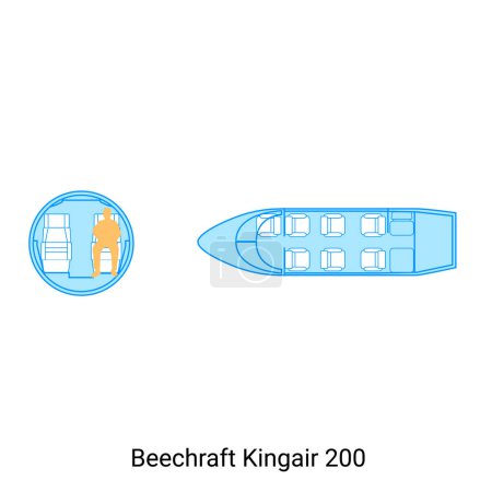 Ilustración de Beechcraft Kingair 200 esquema de avión. Guía de aeronaves civiles - Imagen libre de derechos