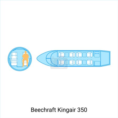 Illustration for Beechraft Kingair 350 airplane scheme. Civil Aircraft Guide - Royalty Free Image
