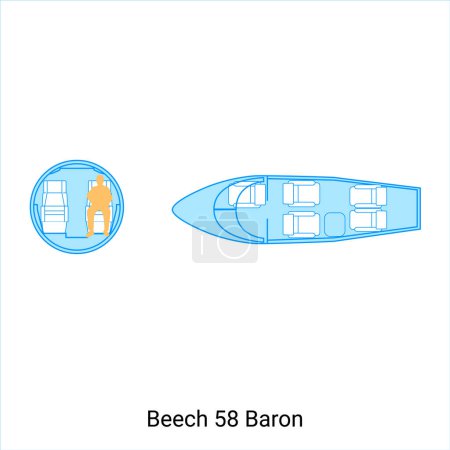 Illustration for Beech 58 Baron airplane scheme. Civil Aircraft Guide - Royalty Free Image