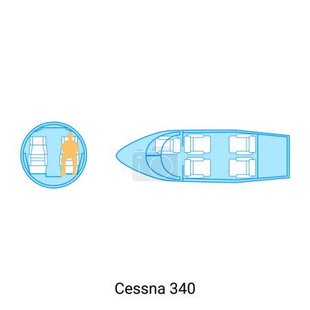 Ilustración de Esquema de avión Cessna 340. Guía de aeronaves civiles - Imagen libre de derechos