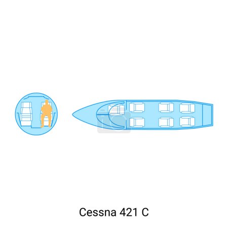 Illustration for Cessna 421 C airplane scheme. Civil Aircraft Guide - Royalty Free Image