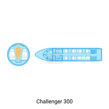 Illustration for Challenger 300 airplane scheme. Civil Aircraft Guide - Royalty Free Image