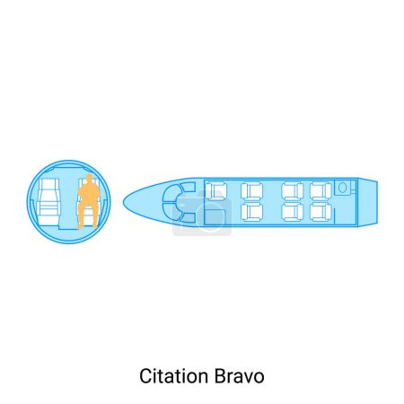 Illustration for Citation Bravo airplane scheme. Civil Aircraft Guide - Royalty Free Image