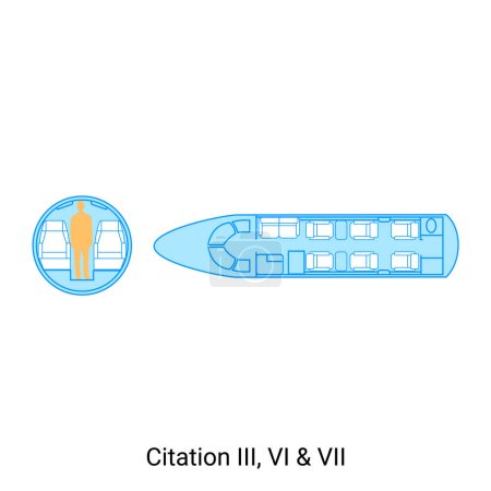 Illustration for Citation III, VI & VII airplane scheme. Civil Aircraft Guide - Royalty Free Image