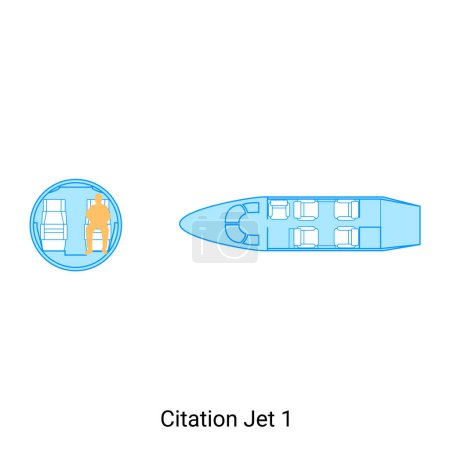 Illustration for Citation Jet 1 airplane scheme. Civil Aircraft Guide - Royalty Free Image