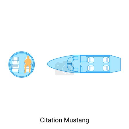 Ilustración de Citation Mustang aeroplano esquema. Guía de aeronaves civiles - Imagen libre de derechos
