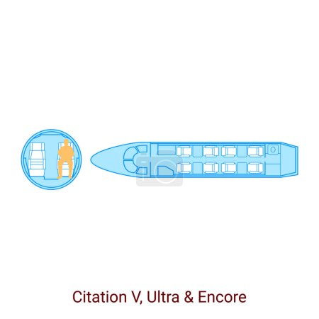 Illustration for Citation V, Ultra & Encore airplane scheme. Civil Aircraft Guide - Royalty Free Image