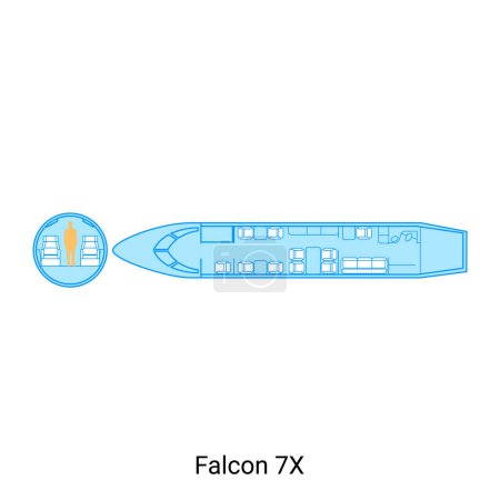 Illustration for Falcon 7X airplane scheme. Civil Aircraft Guide - Royalty Free Image