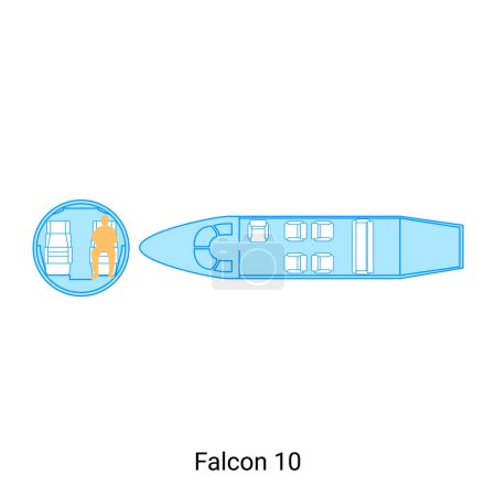Ilustración de Esquema de avión Falcon 10. Guía de aeronaves civiles - Imagen libre de derechos