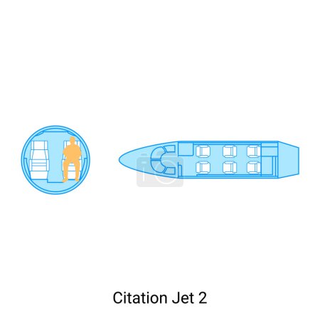 Illustration for Citation Jet 2 airplane scheme. Civil Aircraft Guide - Royalty Free Image