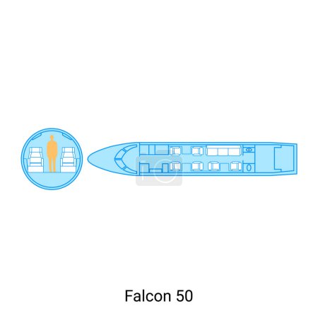 Illustration for Falcon 50 airplane scheme. Civil Aircraft Guide - Royalty Free Image