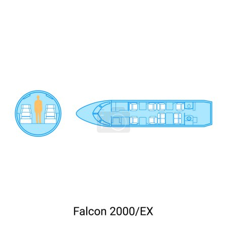 Ilustración de Esquema de aviones Falcon 2000-EX. Guía de aeronaves civiles - Imagen libre de derechos