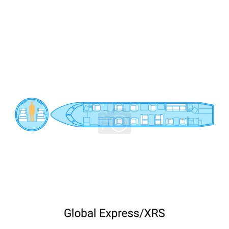 Illustration for Global Express-XRS airplane scheme. Civil Aircraft Guide - Royalty Free Image