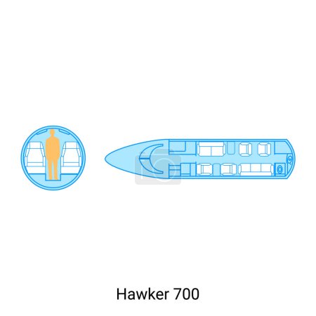 Illustration for Hawker 700 airplane scheme. Civil Aircraft Guide - Royalty Free Image