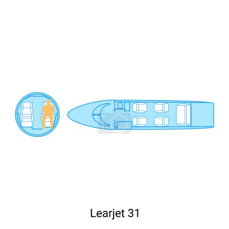 Illustration for Learjet 31 airplane scheme. Civil Aircraft Guide - Royalty Free Image